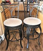 Two Curved Metal Swivel Bar Stools
