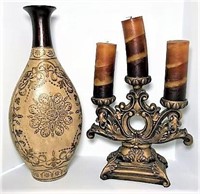 Three Arm Candle Holder and Tall Vase