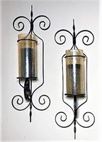 Two Metal and Glass Wall Candle Holders