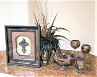 Mosaic Glass and Feathered Décor Items
