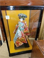 FANCY ORIENTAL DOLL IN GLASS CASE