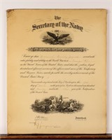 Certificate Navy Recognition of Service WWI