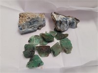 Rough Earth Mined Emerald & Blue Opal Gemstones JC