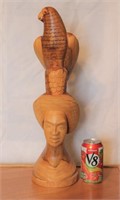 Lg. Vintage Bird on Lady Wood Carving Figurine