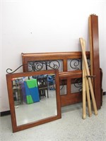 Wood & Metal Queen-Sized Bed Frame w/ Mirror