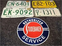 Studebaker Porcelain Sign & (4) License Plates