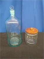 Vintage Glass Decanter, Glass Jar with Lid