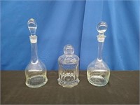 2 Glass Decanters, Glass Jar with Lid