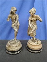 Pair Boy and Girl Bronze Statues