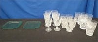 20 Piece Glass Cups, 2 Green Glass Plates