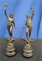 Pair Man and Woman Metal Statues