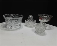 Four Vintage Cut & Pressed Glass Pieces K14E