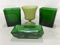 NAPCO Green Glass Vases, Etc