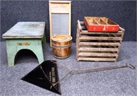 Egg Crate, Washboard, Adv. Dust Pan, & More