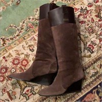 Ferragamo Brown suede leather top riding boot 9.5B