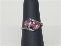 .925 Sterling Silver Gemstone Double Heart Ring
