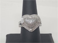 .925 Sterling Silver Diamond Heart Ring