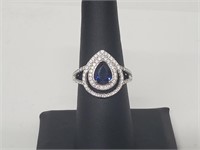 .925 Sterling Silver Sapphire/Diamond Ring