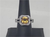 .925 Sterling Silver Citrine/Diamond Ring