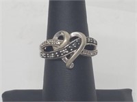 .925 Sterl Silver Diamond/Black Diamond Heart Ring