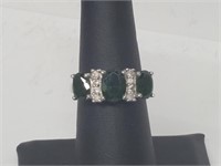 .925 Sterling Silver Emerald/Diamond Ring