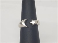 .925 Sterling Silver Moon/Star Adjustable Ring