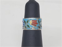 .925 Siam Sterling Silver Floral Band
