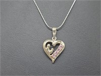 .925 Sterl Pink Tourmaline Heart Pend & Chain
