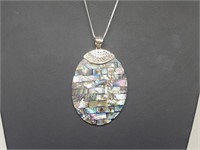 .925 Sterling Silver Abalone Pendant & Chain