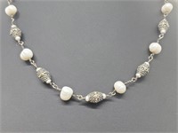 .925 Sterling Silver Faux Pearl Necklace