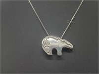 .925 Sterling Silver Native Amer Bear Pend & Chain
