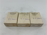 Three 15 round boxes of 7.5 French (7.5X54mm) cart