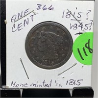 1845 ALTERED TO BE 1815 LARGE CENT