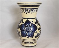 Vintage Hand Painted Blue on Cream Clay Pottery