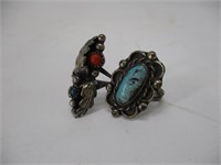 Lot (2) Sterling & Turquoise Rings