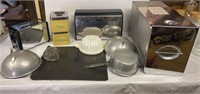 Box of misc kitchenware - crisp chest, colanders