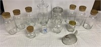 Lot of mostly clear glass jars