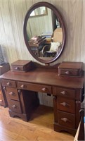 Cherry vanity with mirror and chair
