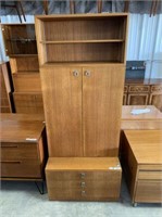 MID CENTURY WALL UNIT WITH 2 DOORS & 3