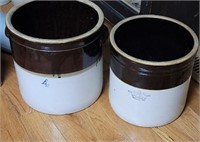 2x$ - 2 brown and white crocks 3 & 4 gallon