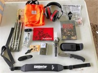 sling, knife, grunt, DVD, whet st, misc