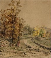 John William Hill Watercolor, View Near High Tor.