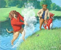 Arthur Sarnoff Painting of Dogs Golfing.