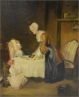Oil Painting, Family Scene, by Bernard DeHoog.