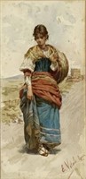 Edouardo Vitali Watercolor of an Italian Girl.
