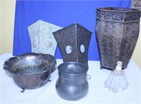 Lot of Metal Wall Décor and Porcelain Figurine