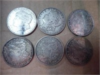 6 Morgan silver dollars