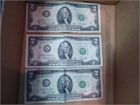 3 $2 bills - series 1976