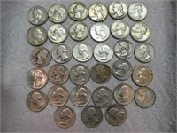 33 Washington quarters - 1964 & earlier