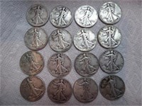 16 Walking Liberty half dollars